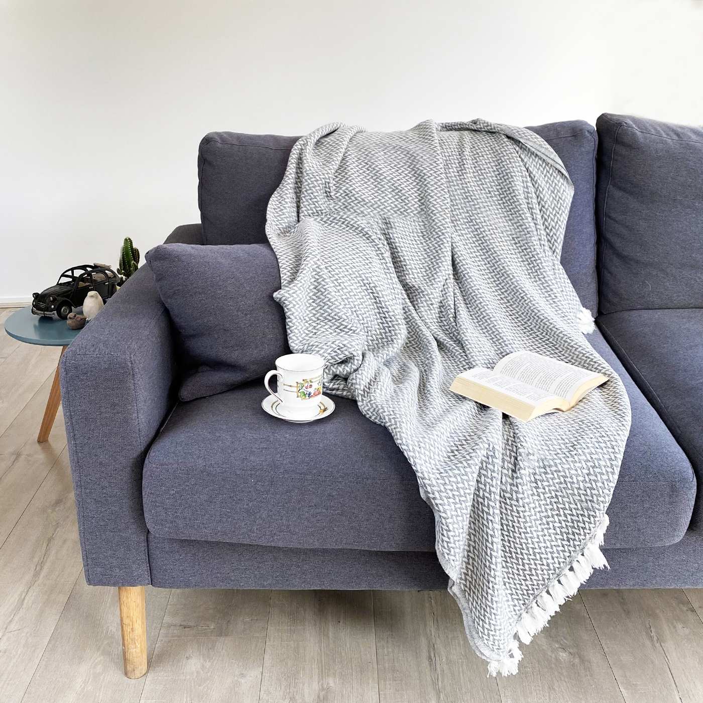 Plaid comfort cashmere e lana, motivo chevron piccolo Grigio Topo