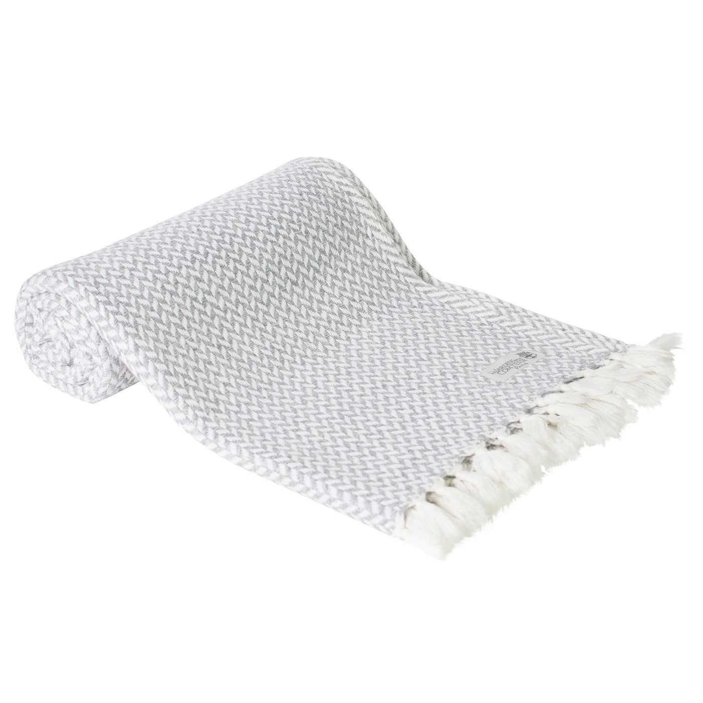 Plaid comfort cashmere e lana, motivo chevron piccolo grigio / avorio - 130 x 230 cm