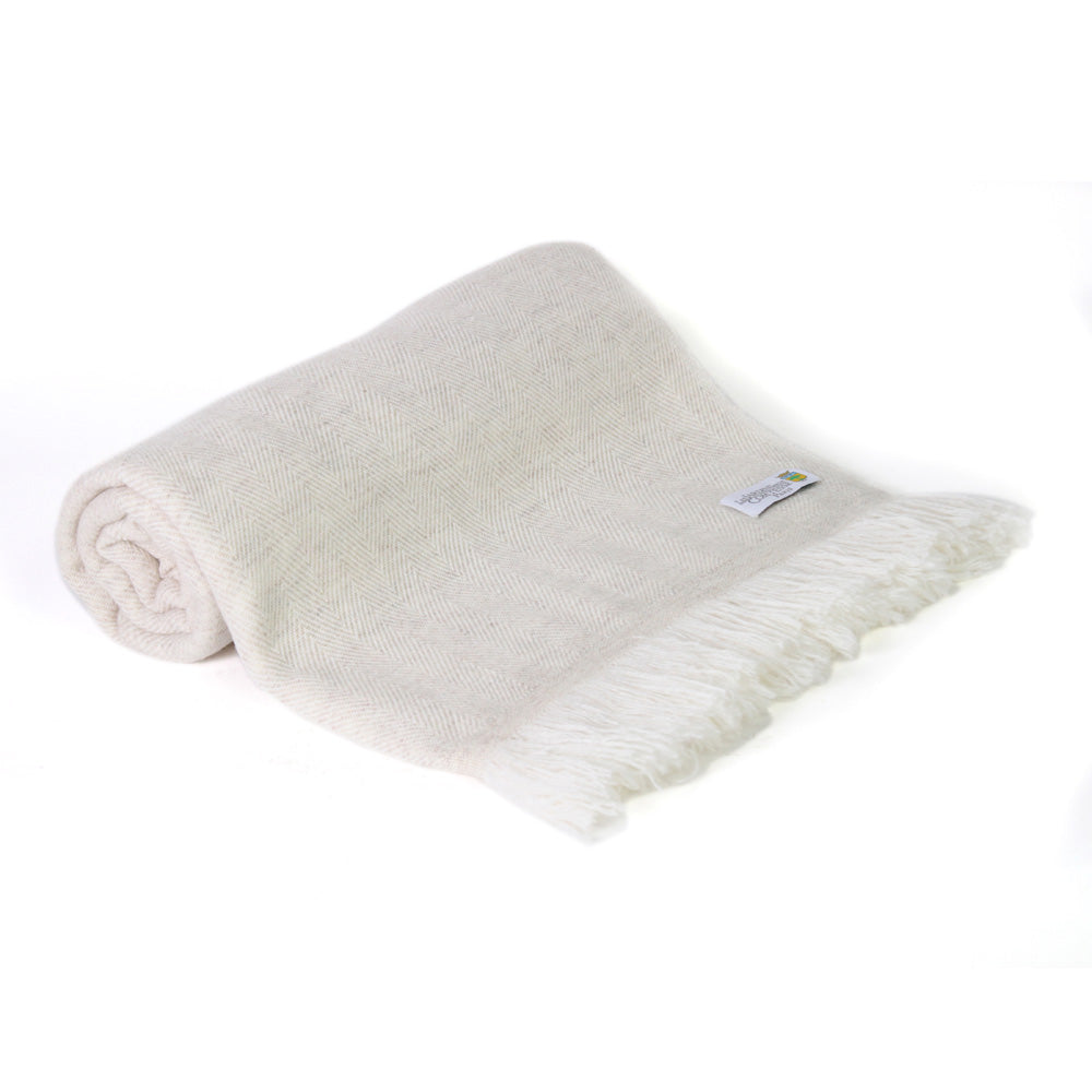 Plaid leggero cashmere e lana motivo grande chevron Beige Mandorla