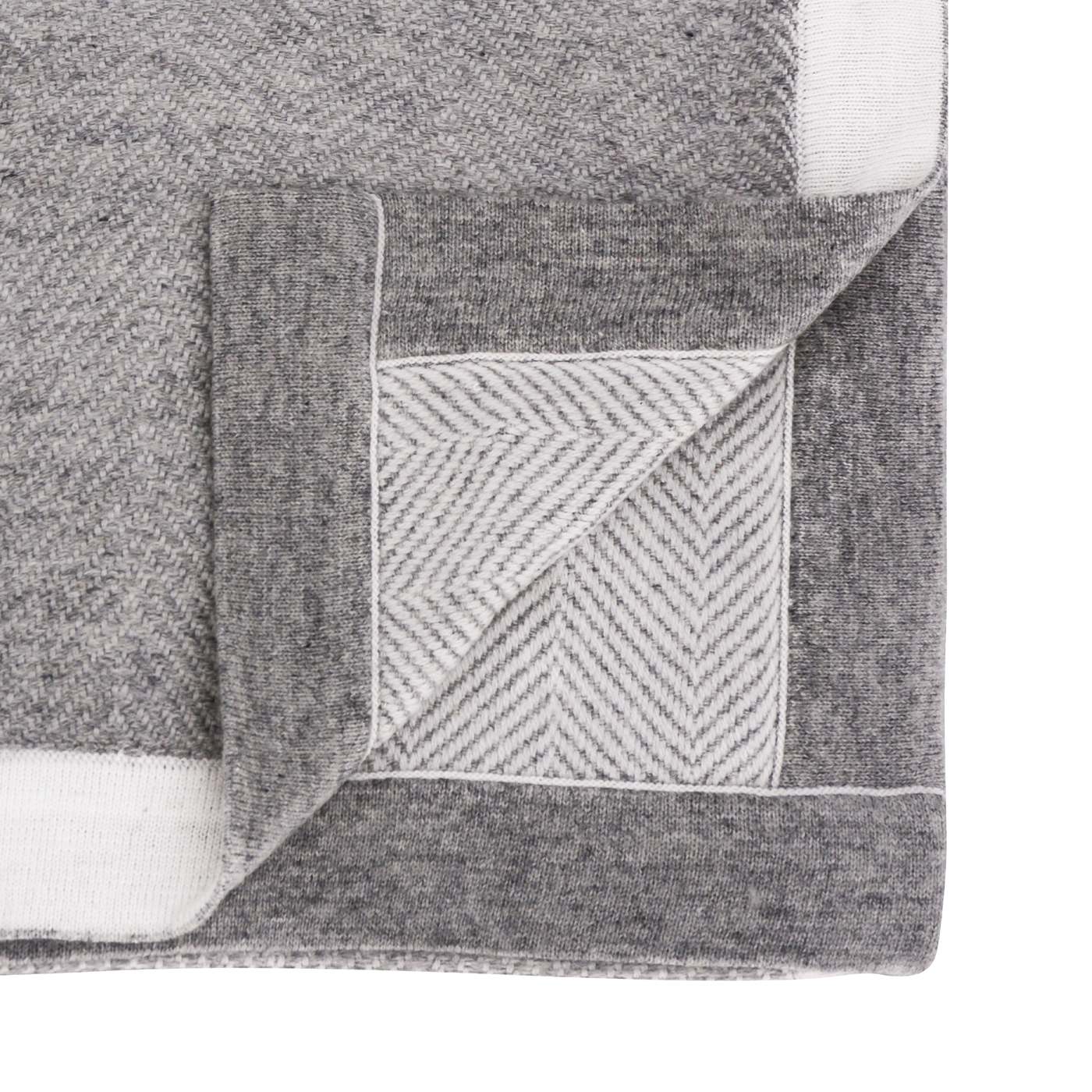 Plaid lana grigia e avorio grande chevron - 130 x 200 cm
