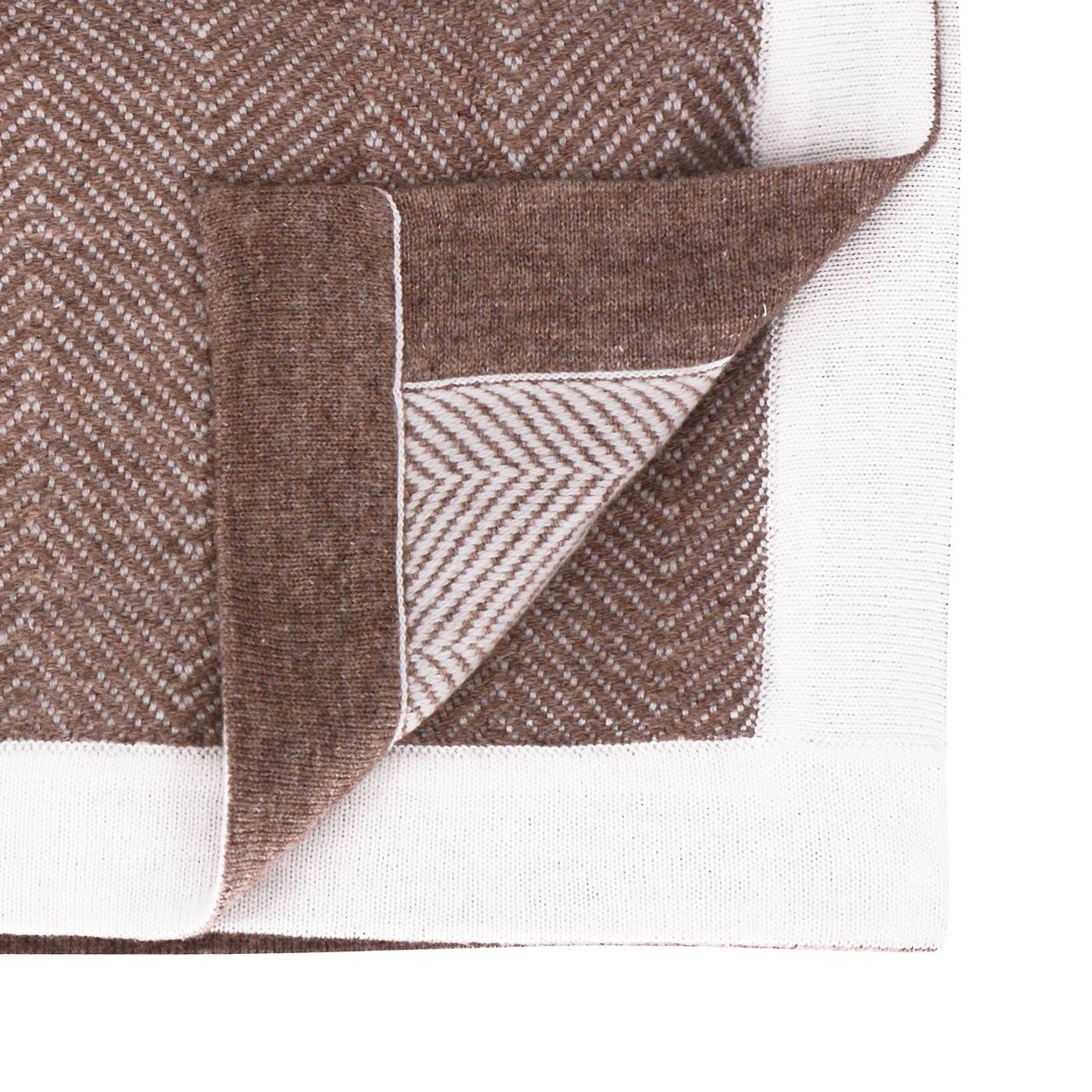 Plaid lana marrone glassato e avorio grande chevron - 130 x 200 cm