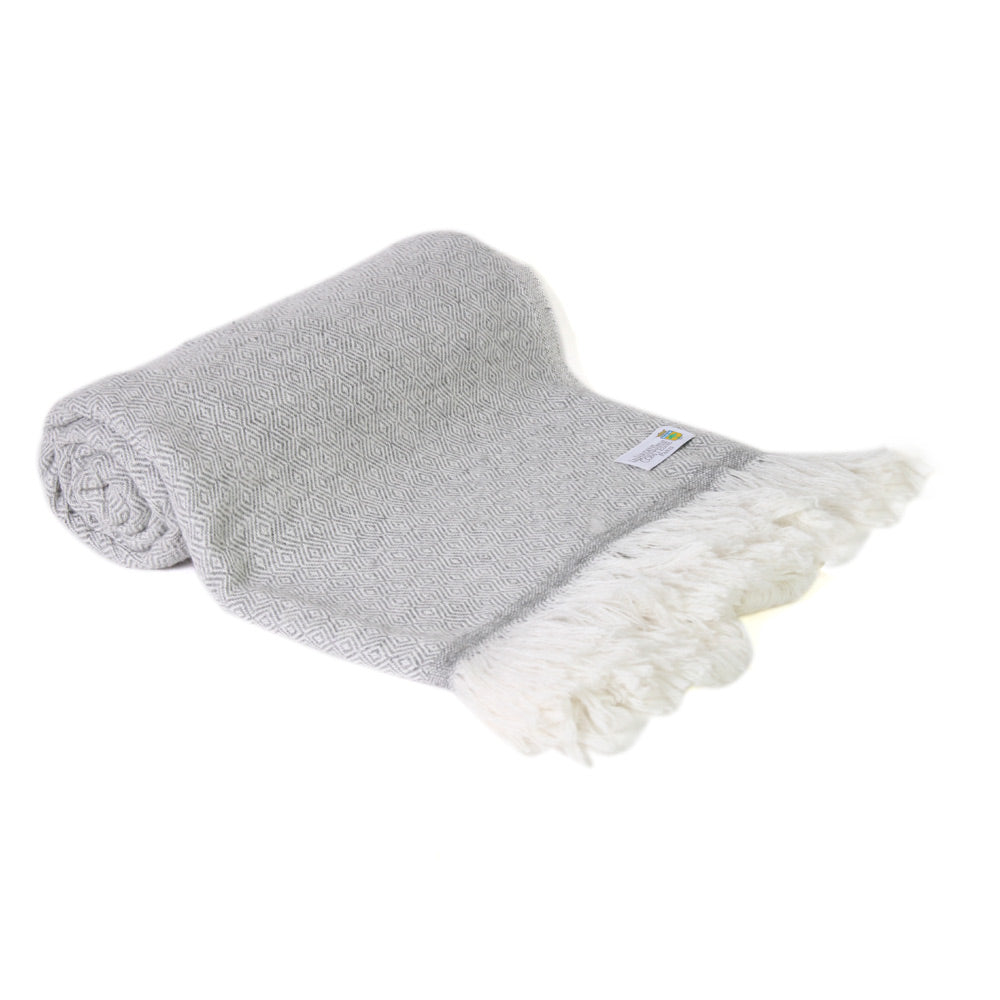 Plaid leggero cashmere e lana Grigio Topo motivo Diamante