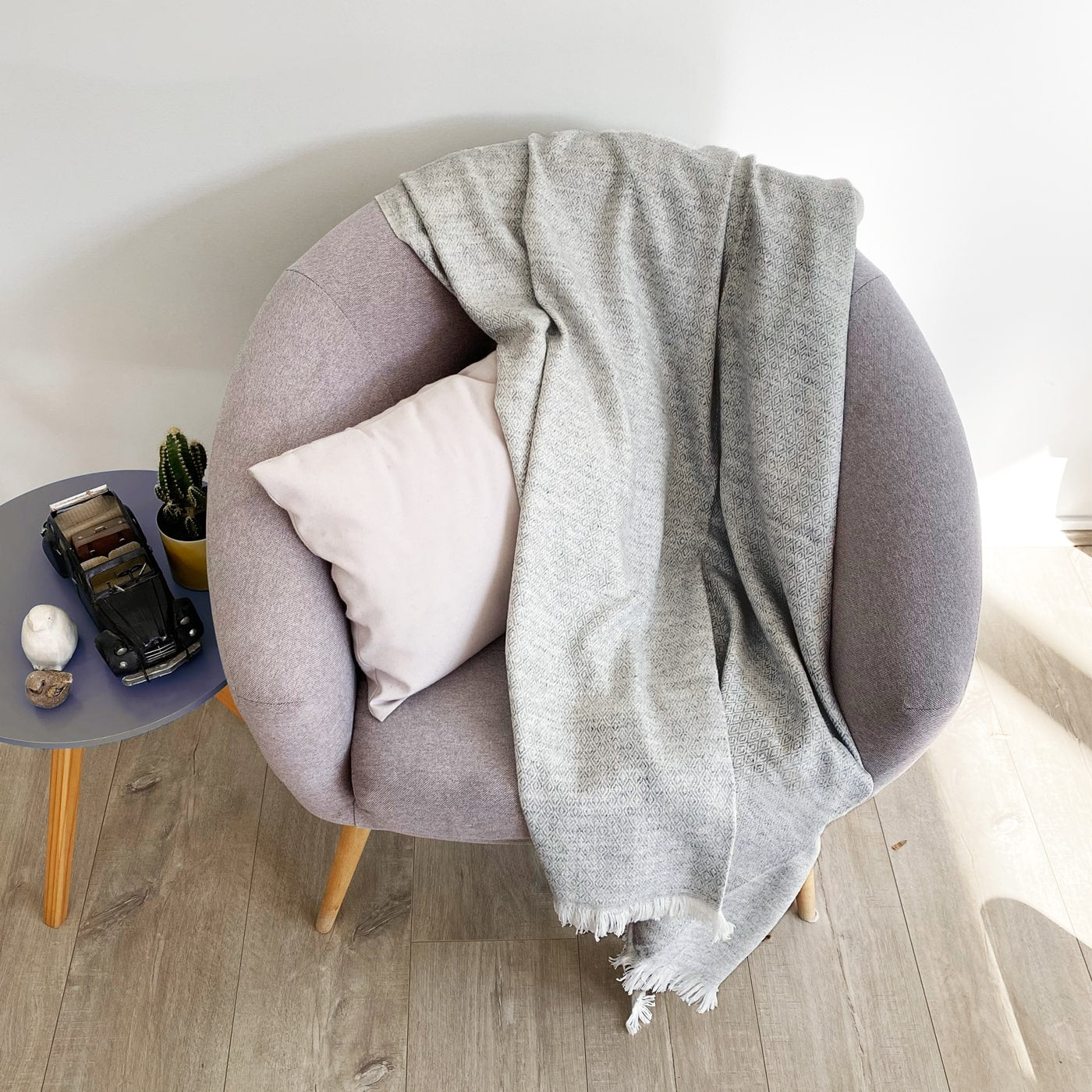 Plaid leggero cashmere e lana Grigio Topo motivo Diamante