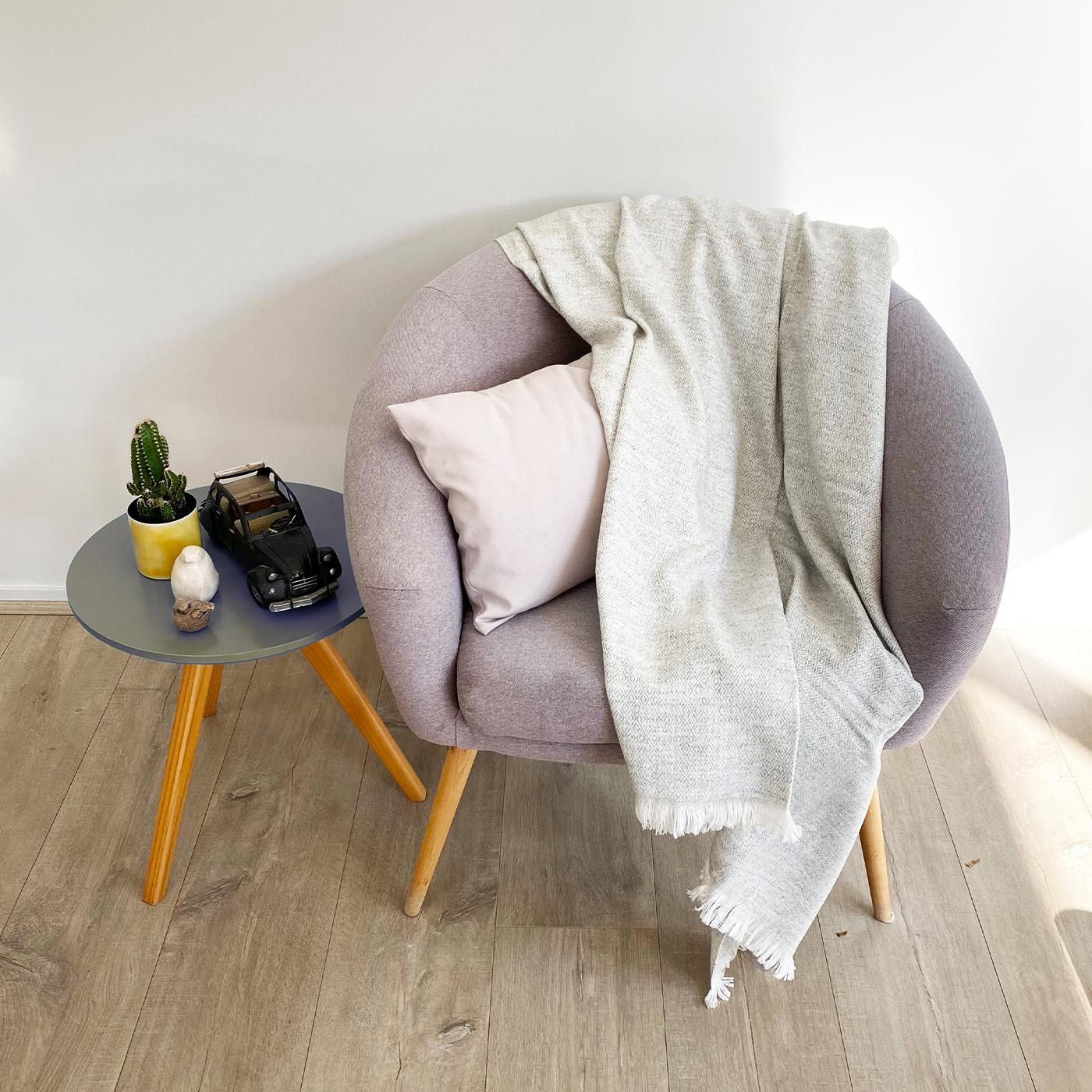Plaid leggero cashmere e lana Grigio Argentato motivo Diamante