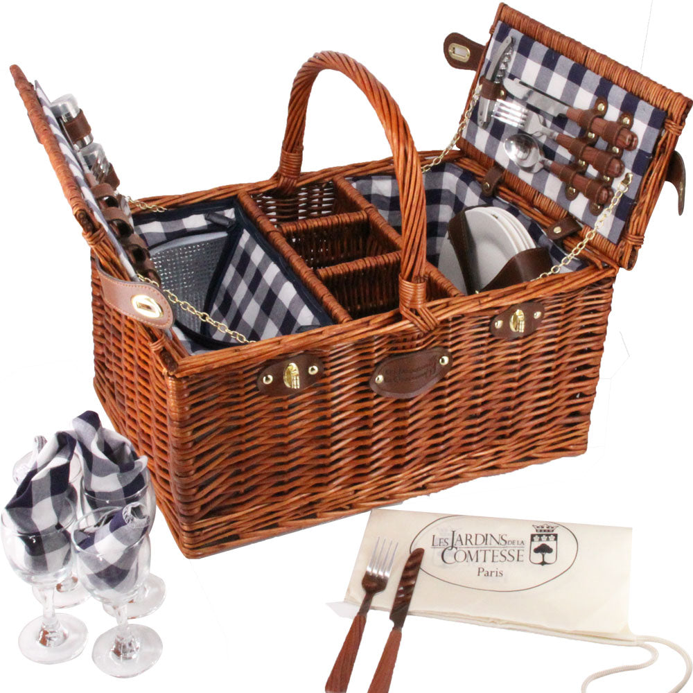 Cestino da picnic "Saint-Germain" - quadri bianchi e blu - 4 persone