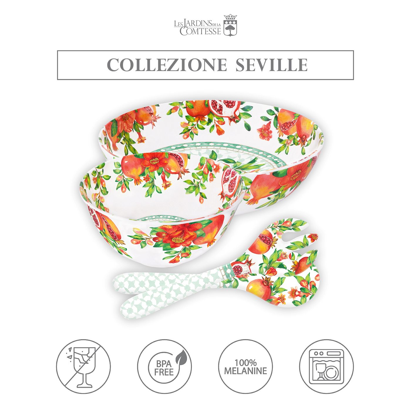 Posate per insalata in melamina melograno - 33 cm