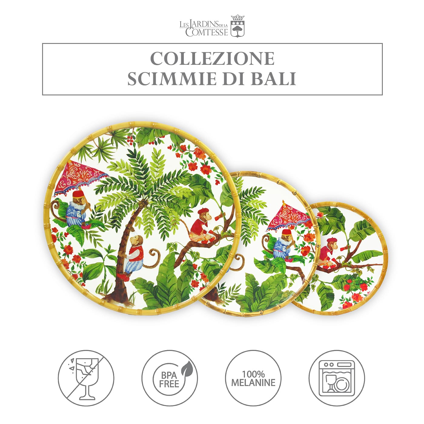 Vassoio tondo in melamina scimmie - Ø 35,5 cm
