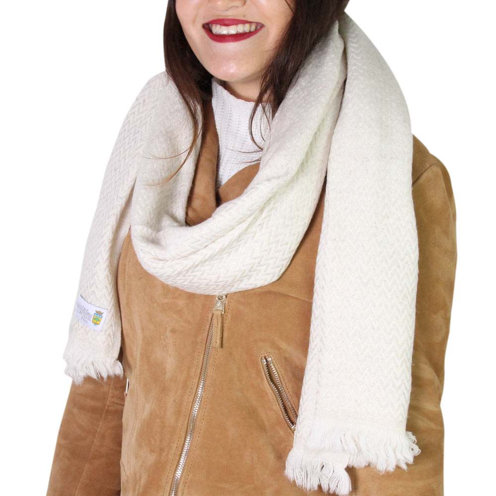 Stola/pashmina con piccoli motivi a spina di pesce Beige Mandorla