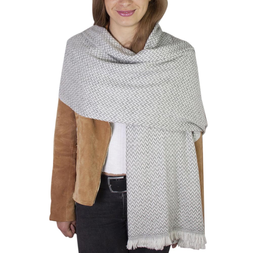 Stola/pashmina con piccoli motivi a spina di pesce Grigio Topo
