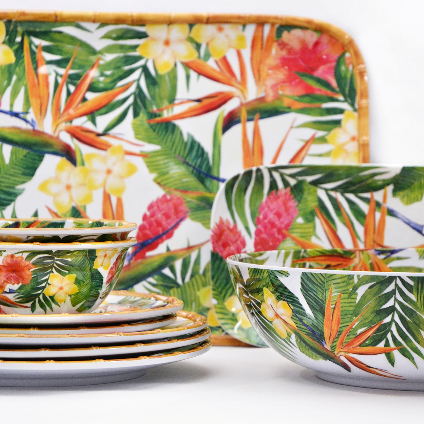 Coppia posate per insalata in melamina fiori - 33 cm