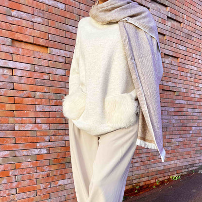 Sciarpa uomo e donna in cashmere e lana 40 x 190 cm - Marrone / Bianco