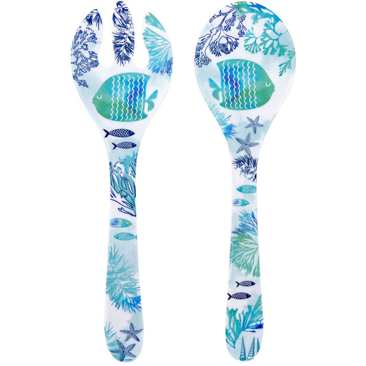 Coppia posate per insalata in melamina disegno del mare - 33 cm