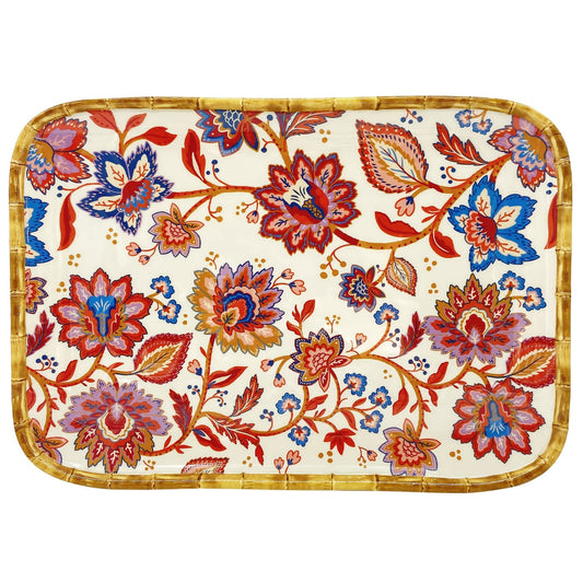 Vassoio rettangolare grande in melamina con fiori indiani - 45 x 32 cm
