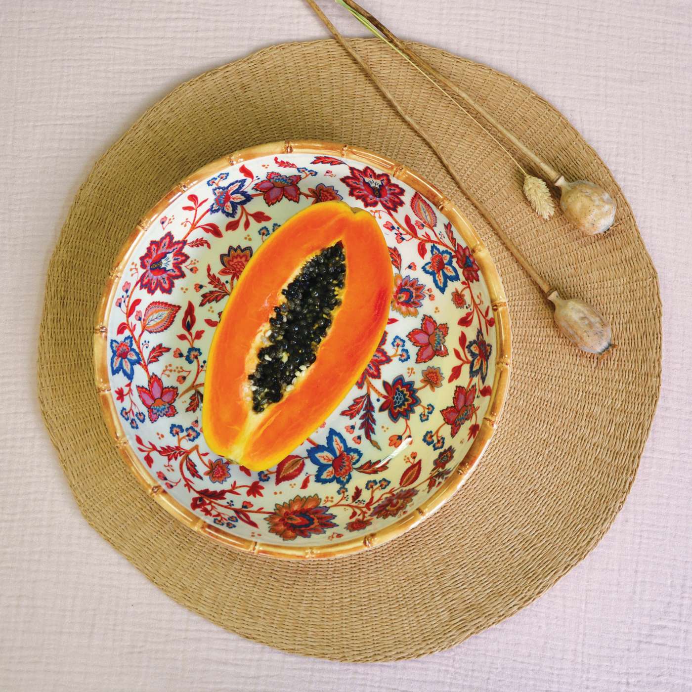 Piatto fondo grande in melamina con fiori indiani - 23 cm