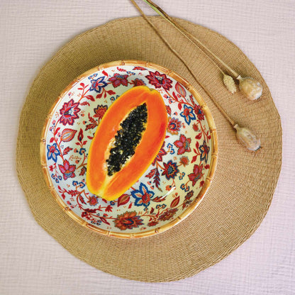 Piatto fondo grande in melamina con fiori indiani - 23 cm
