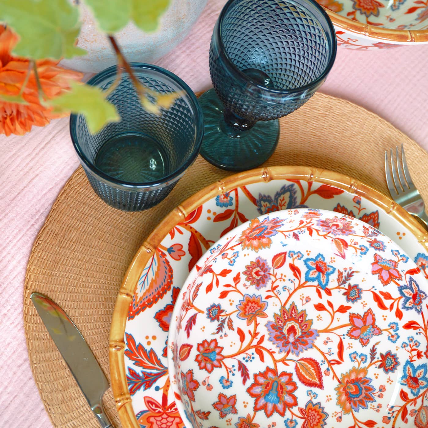 Piatto fondo in melamina con fiori indiani - Ø 20 cm