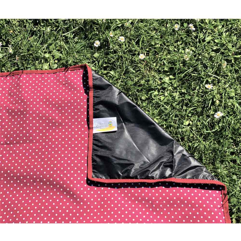 Grande tovaglia da picnic impermeabile - Rosso bordeaux a pois bianchi – (280 x 140 cm)