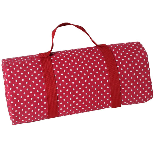 Grande tovaglia da picnic impermeabile - Rosso bordeaux a pois bianchi – (280 x 140 cm)