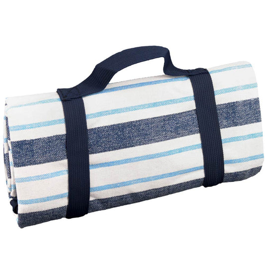 Tovaglia da picnic impermeabile blu e striped bianco (140 x 140 cm)