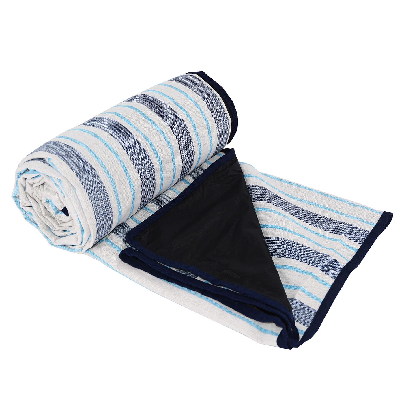 Tovaglia da picnic XXL impermeabile blu e striped bianco (280 x 140 cm)