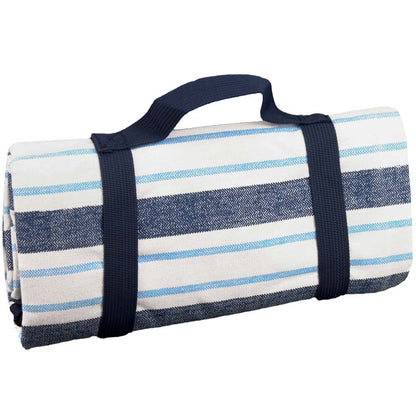 Tovaglia da picnic XXL impermeabile blu e striped bianco (280 x 140 cm)