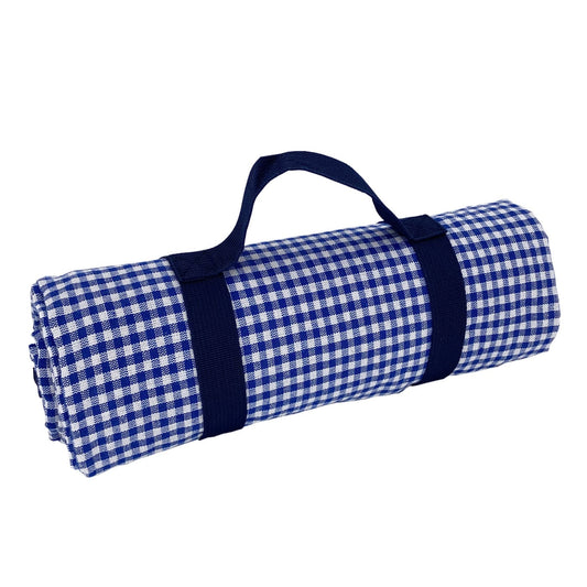 Tovaglia da picnic, gingham blu, con risvolto impermeabile (140 x 140 cm)