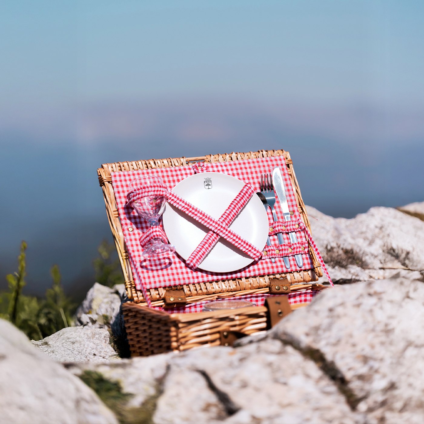 Cestino da picnic 1 persona "Solo" tessuto Vichy rosso