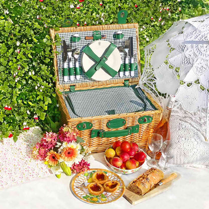 Cestino da picnic in vimini Marly verde - 4 persone