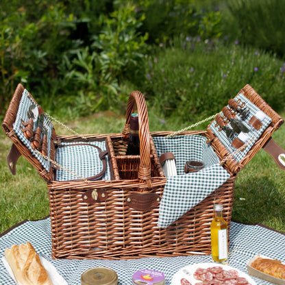 Cestino da picnic di vinimi Saint-Germain vichy verde - 4 persone