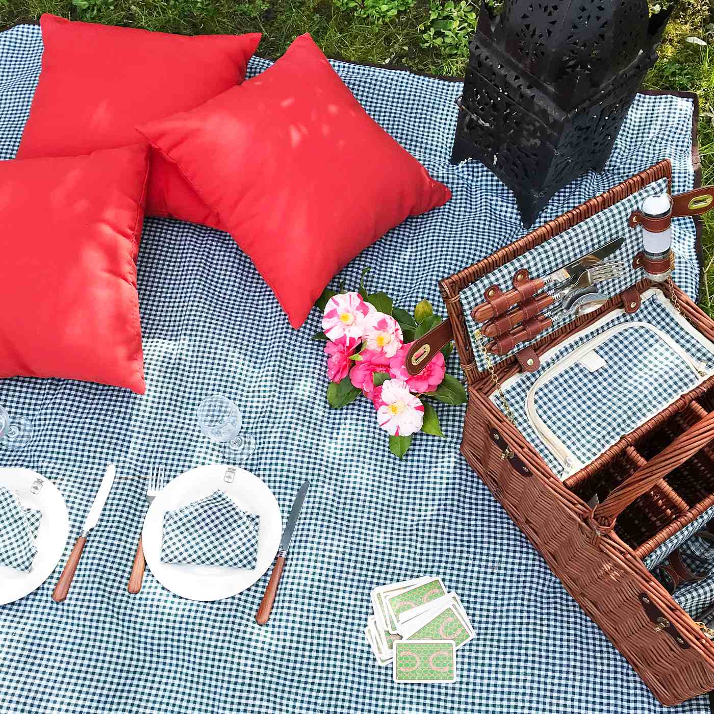 Cestino da picnic di vinimi Saint-Germain vichy verde - 4 persone