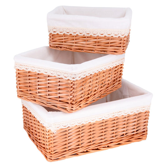 Set di 3 ceste in vimini - Tessuto bianco