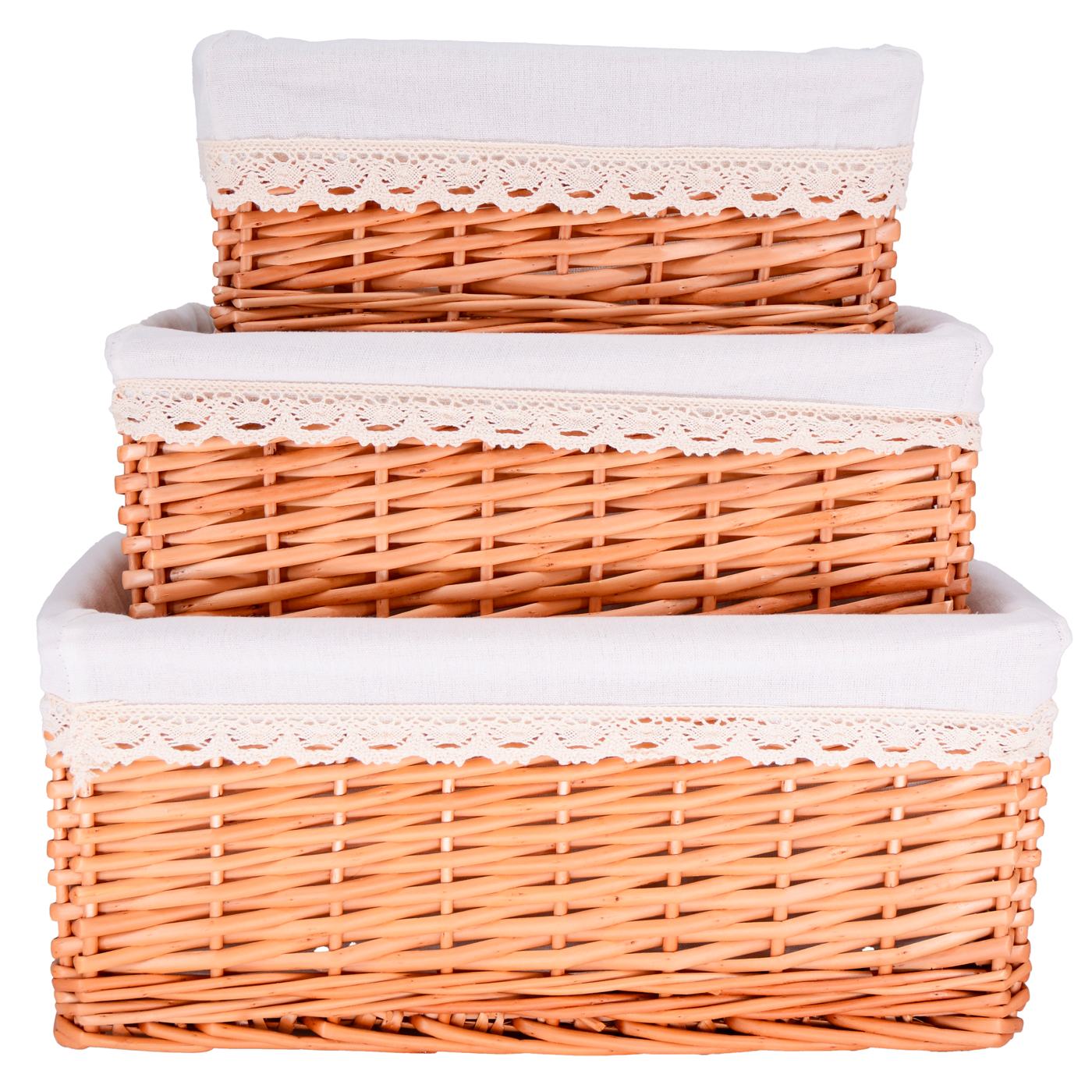 Set di 3 ceste in vimini - Tessuto bianco