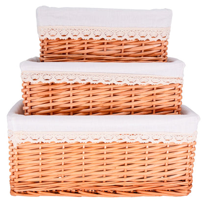 Set di 3 ceste in vimini - Tessuto bianco