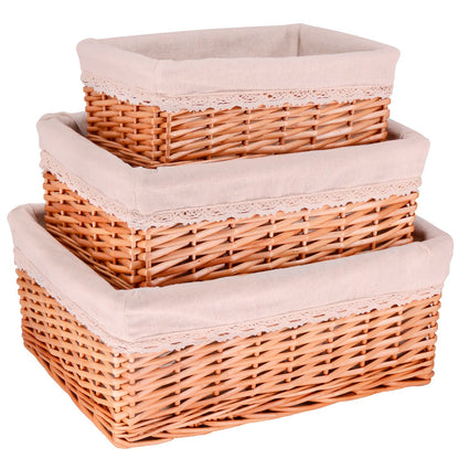 Set di 3 ceste in vimini - Tessuto beige