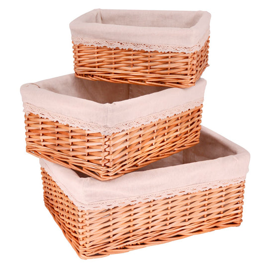Set di 3 ceste in vimini - Tessuto beige