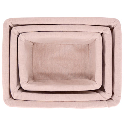 Set di 3 ceste in vimini - Tessuto beige