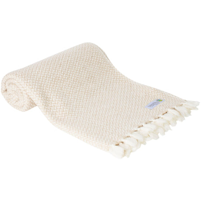 Plaid comfort cashmere e lana, motivo chevron piccolo cammello / avorio - 130 x 230 cm