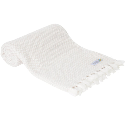 Plaid comfort cashmere e lana, motivo chevron piccolo avorio - 130 x 230 cm