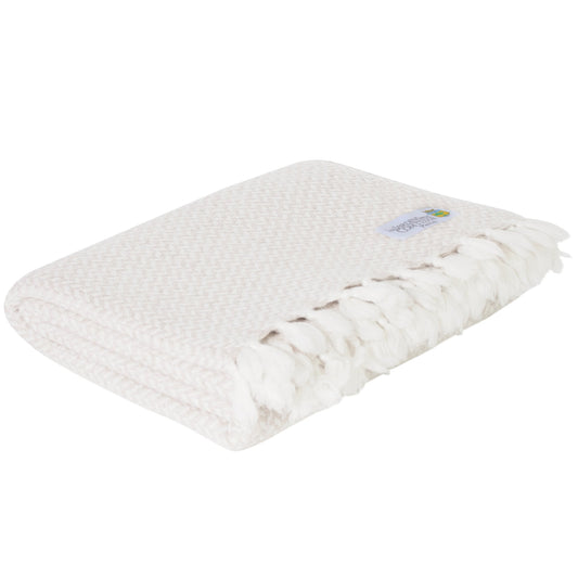 Plaid comfort cashmere e lana, motivo chevron piccolo avorio - 130 x 230 cm