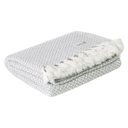 Plaid comfort cashmere e lana, motivo chevron piccolo grigio / avorio - 130 x 230 cm