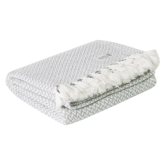 Plaid comfort cashmere e lana, motivo chevron piccolo grigio / avorio - 130 x 230 cm