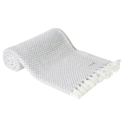 Plaid comfort cashmere e lana, motivo chevron piccolo grigio / avorio - 130 x 230 cm