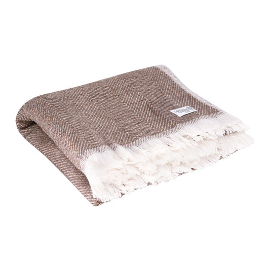 Plaid lana marrone glassato e avorio grande chevron - 130 x 200 cm