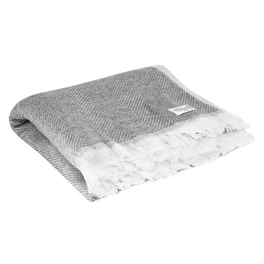 Plaid lana grigia e avorio grande chevron - 130 x 200 cm