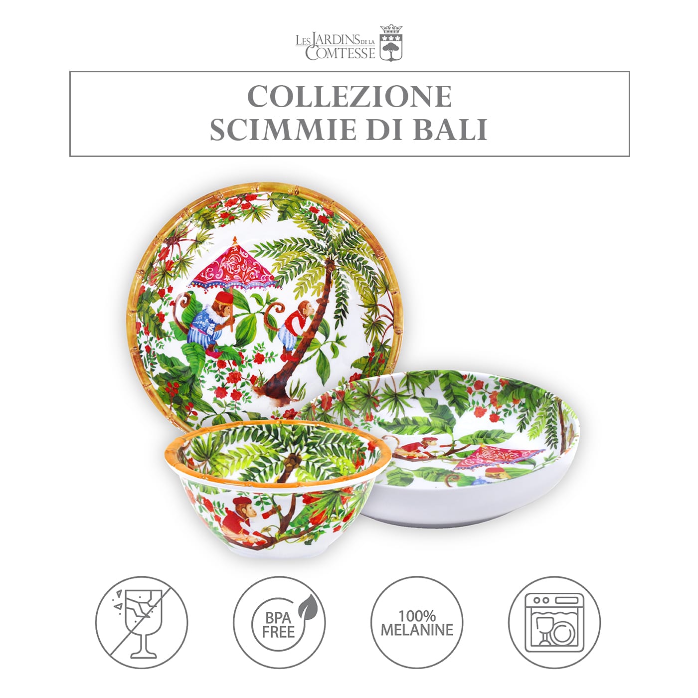 Piatto da minestra in pura melamina scimmie - Ø 20 cm