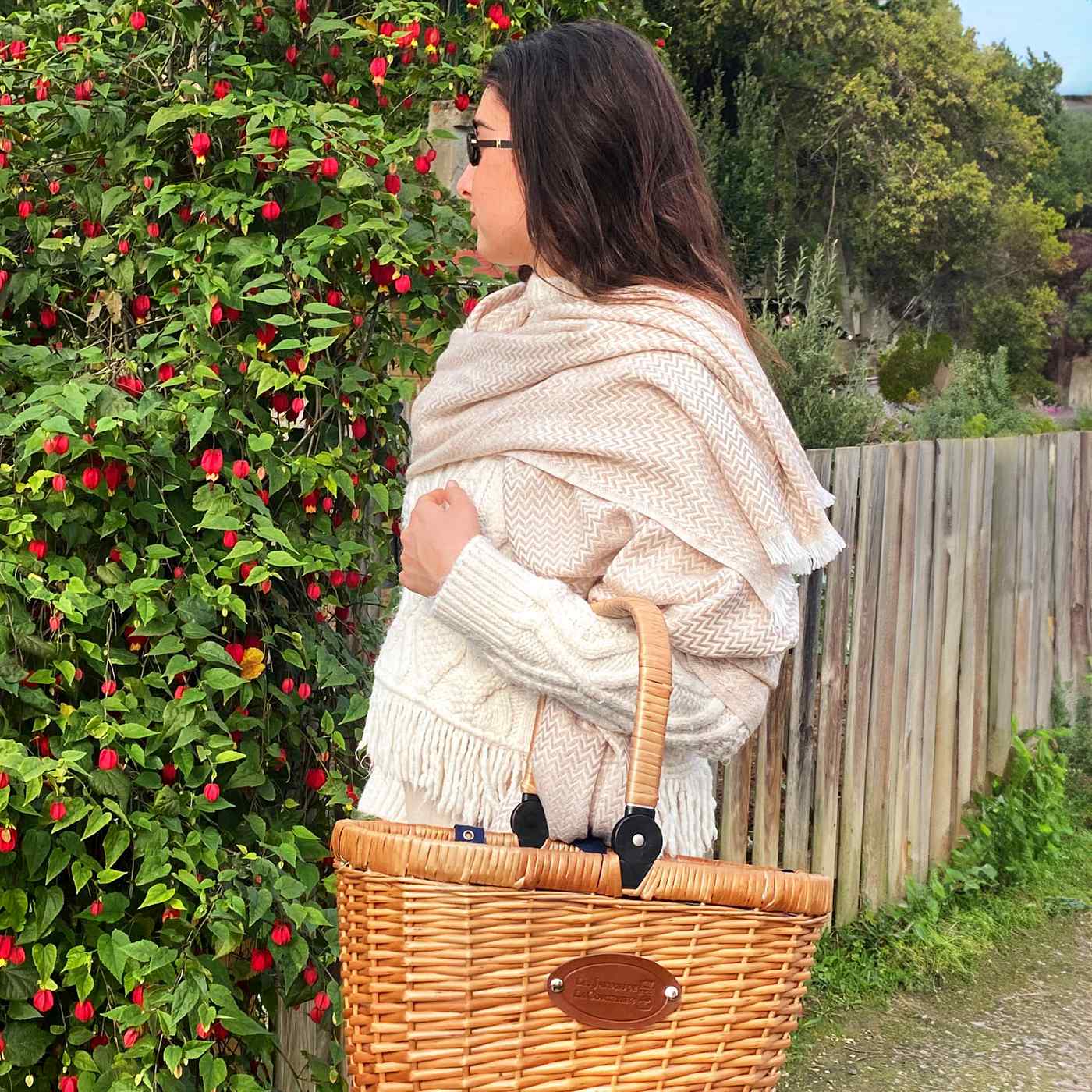 Stola/pashmina con piccoli motivi a spina di pesce Cammello