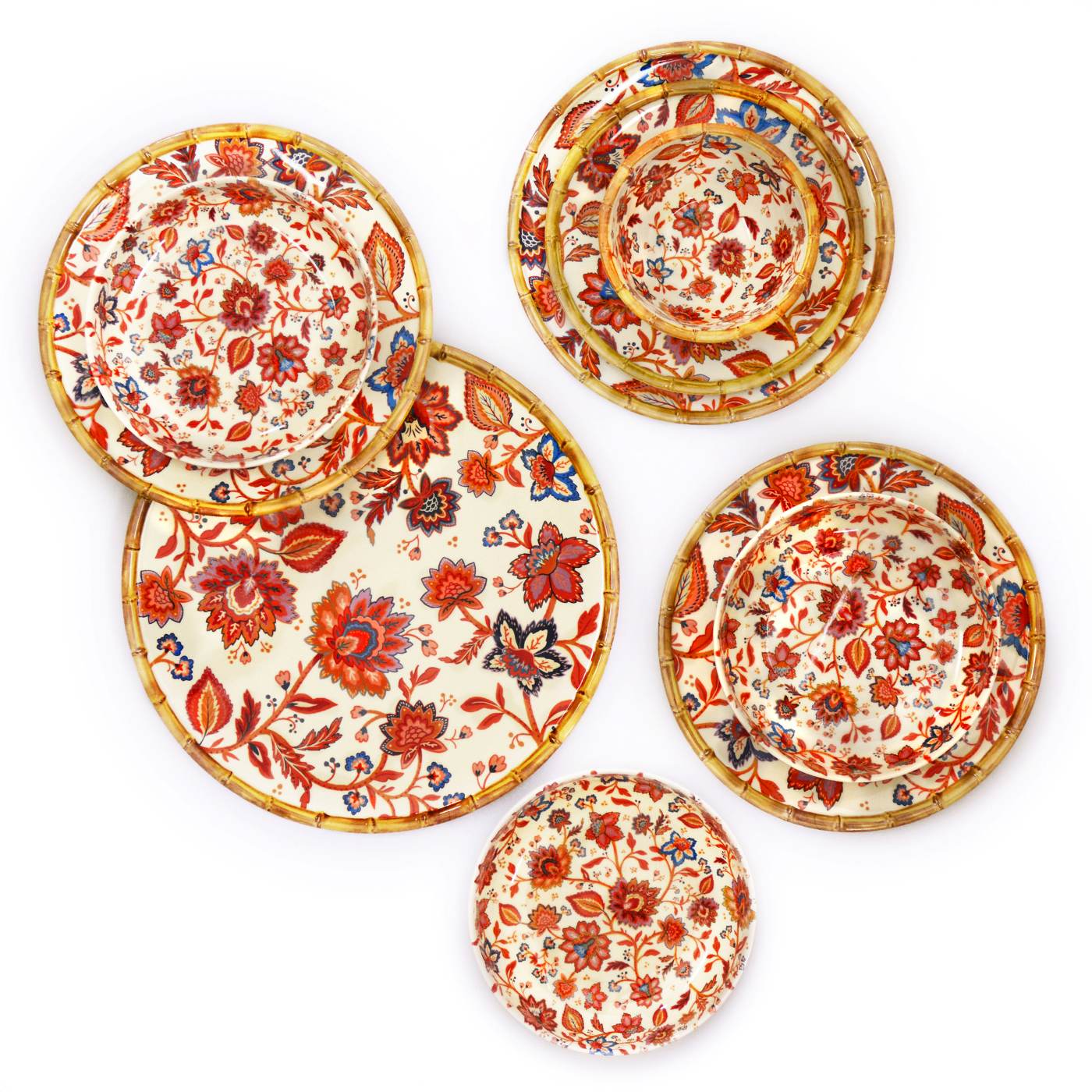 Piatto fondo grande in melamina con fiori indiani - 23 cm