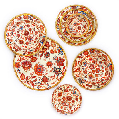 Piatto fondo grande in melamina con fiori indiani - 23 cm