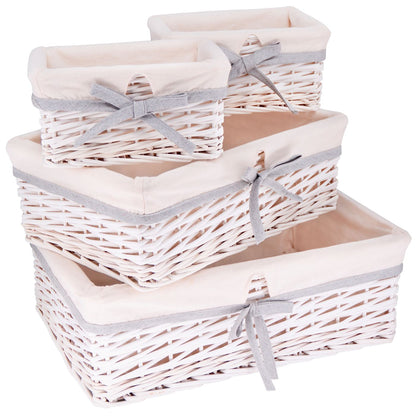 Set di 4 ceste portaoggetti in vimini bianco - Tessuto bianco