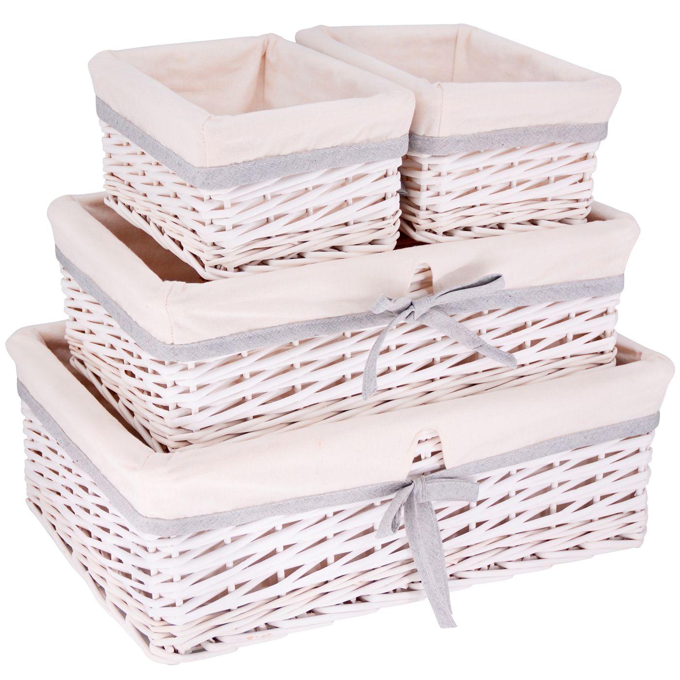 Set di 4 ceste portaoggetti in vimini bianco - Tessuto bianco